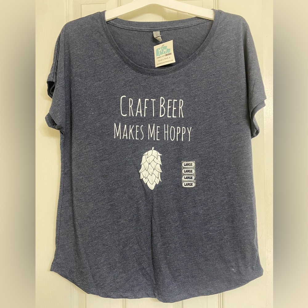 NWT Asheville Moonlight Makers Women’s Craft Beer Makes Me Hoppy T-shirt size L - Picture 2 of 4
